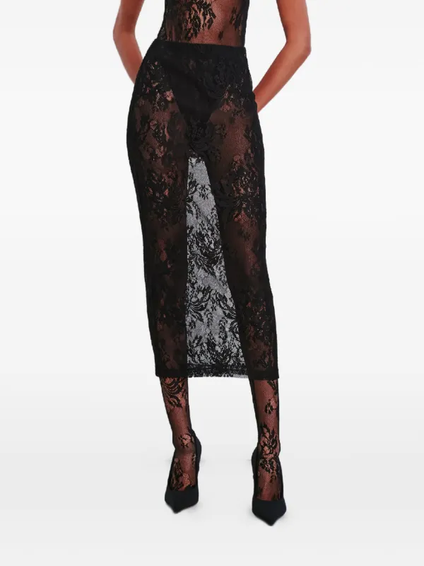 WARDROBE.NYC Floral Lace Skirt in Black