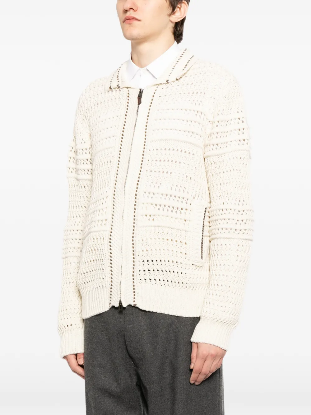  Canali Zip Knitted Cardigan - Neutrals 