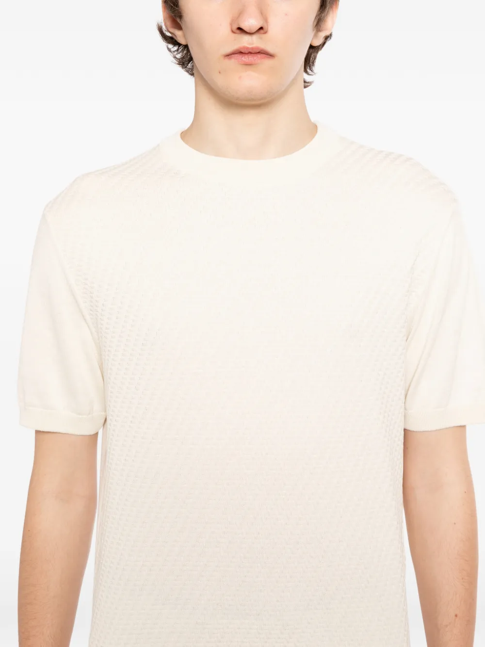 Canali Katoenen T-shirt met micro-structuur Wit