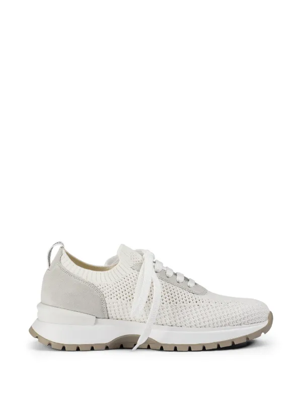 Doucal's Suede Knitted Sneakers in Neutrals