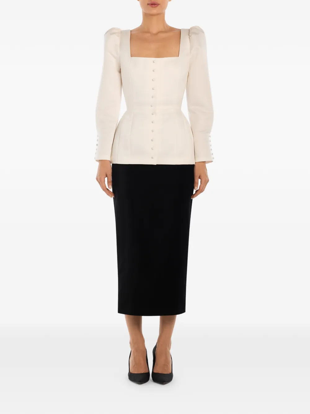 Post Meridiem Square-neck Top - Neutrals 