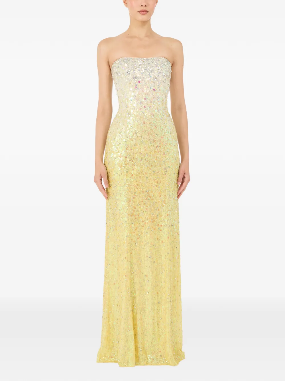 Jenny Packham sequin embellished strapless maxi dress - Yellow