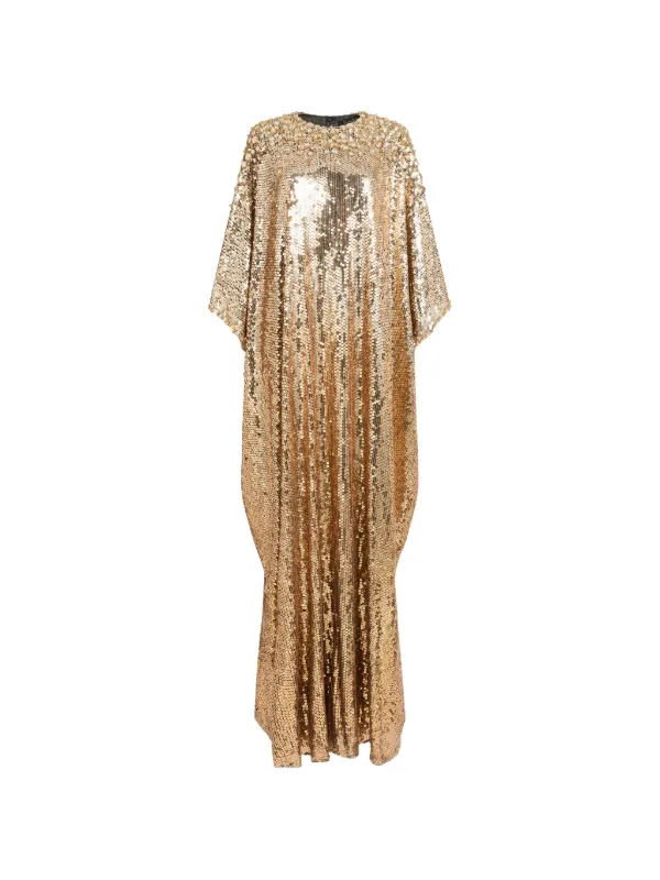 gold sequin embellished maxi dress Jenny Packham Fontaine Sequin-embellished Maxi Dress