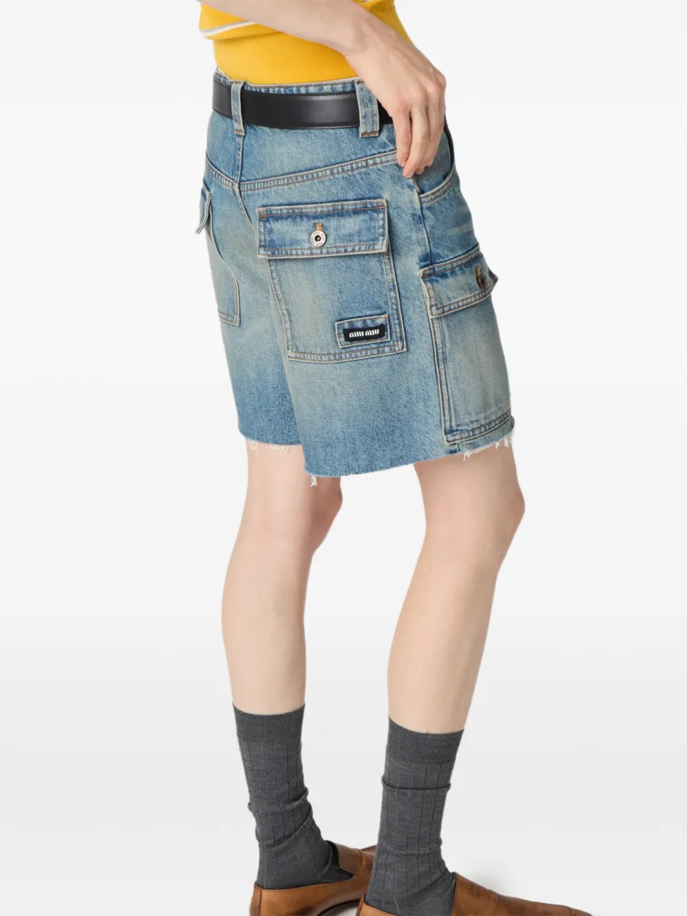 Miu Denim shorts met opgestikte zak Blauw