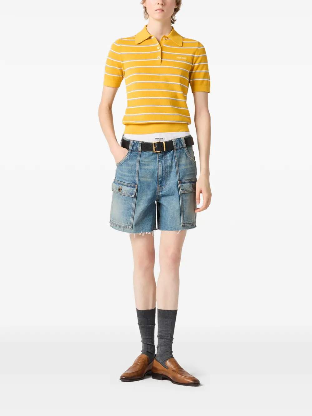 Miu Denim shorts met opgestikte zak Blauw