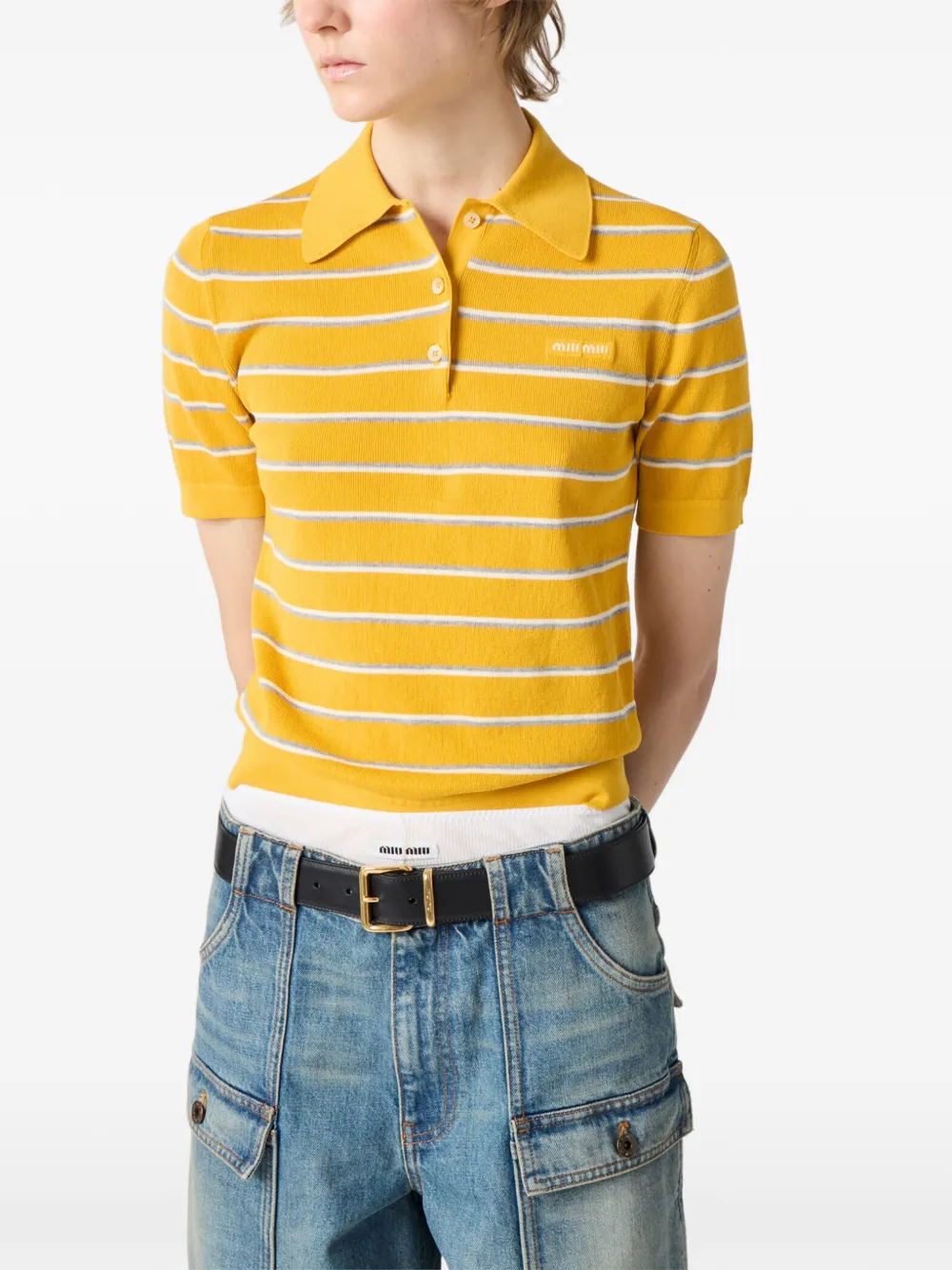 Miu Denim shorts met opgestikte zak Blauw