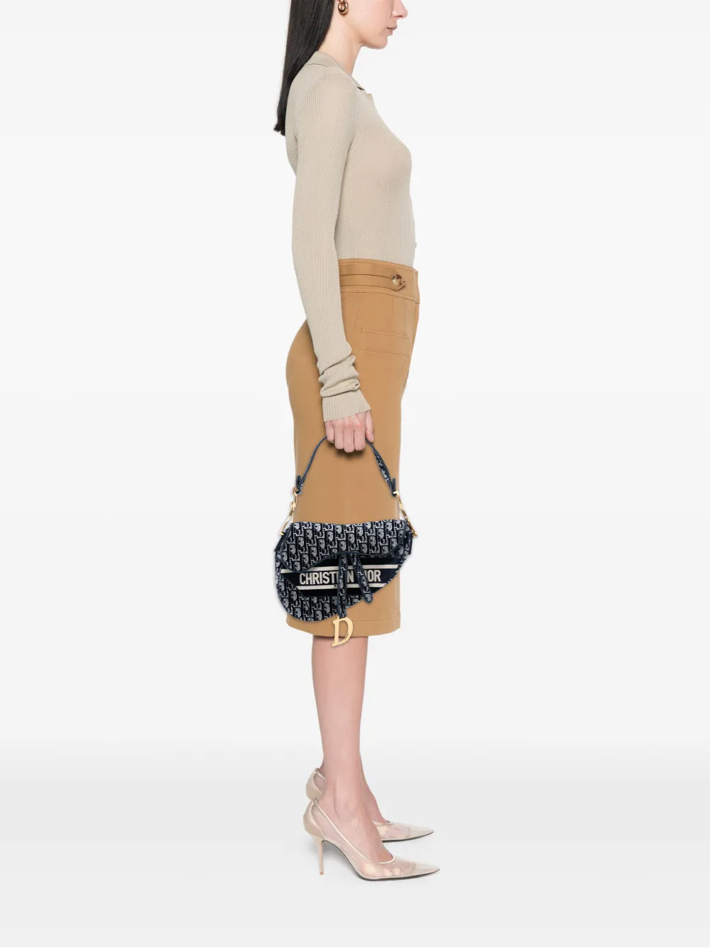  Christian Dior Pre-owned 2021 Oblique Embroidered Canvas Saddle Bag Shoulder Bag - Blue 