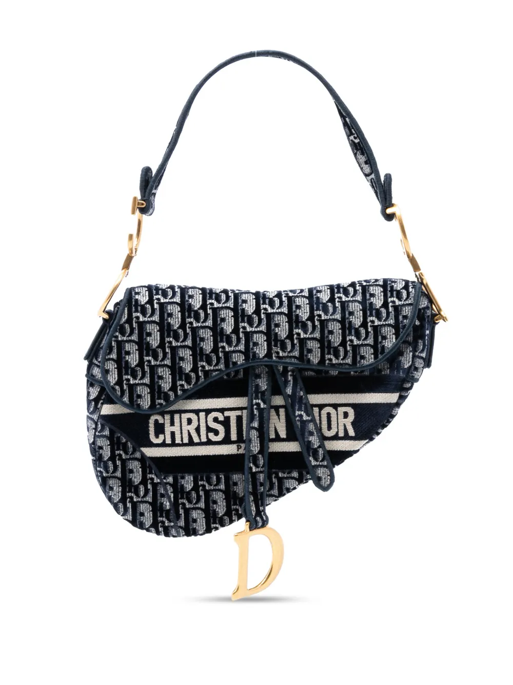 Christian Dior Pre-Owned 2021 Oblique Embroidered Canvas Saddle Bag shoulder bag - Blu