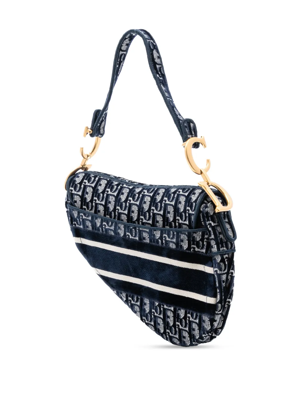  Christian Dior Pre-owned 2021 Oblique Embroidered Canvas Saddle Bag Shoulder Bag - Blue 