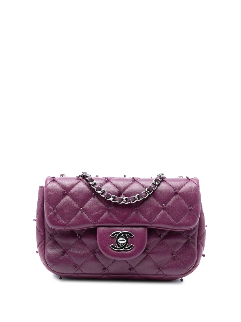 CHANEL Pre-Owned 2012-2013 Extra Mini Rectangular Lambskin Beaded Single Flap crossbody bag - Viola