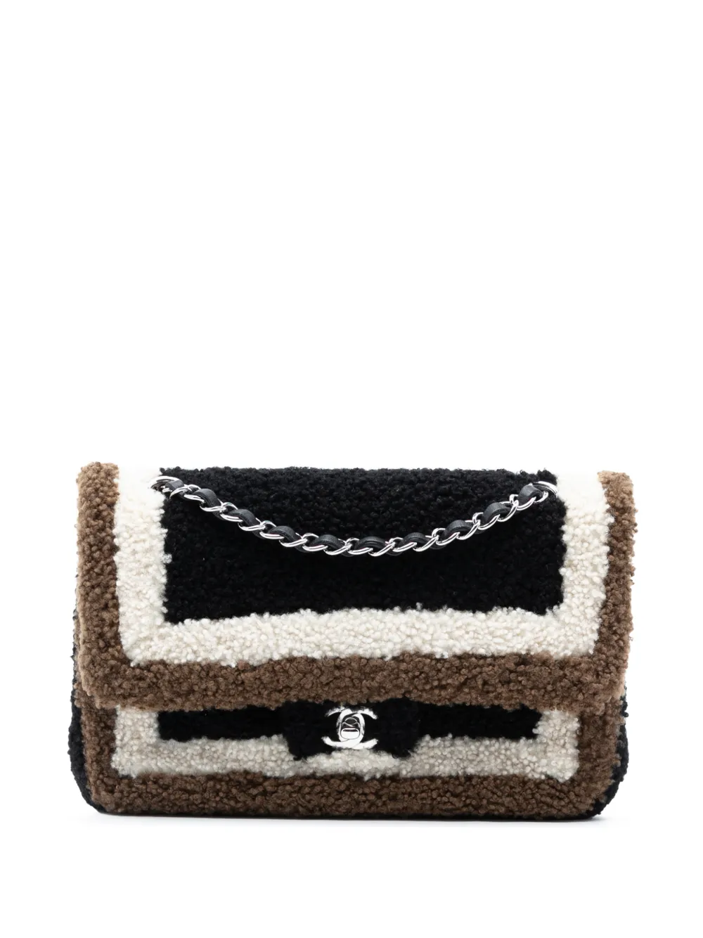 CHANEL Pre-Owned 2016-2017 Medium Classic Tricolor Shearling Double Flap shoulder bag - Nero