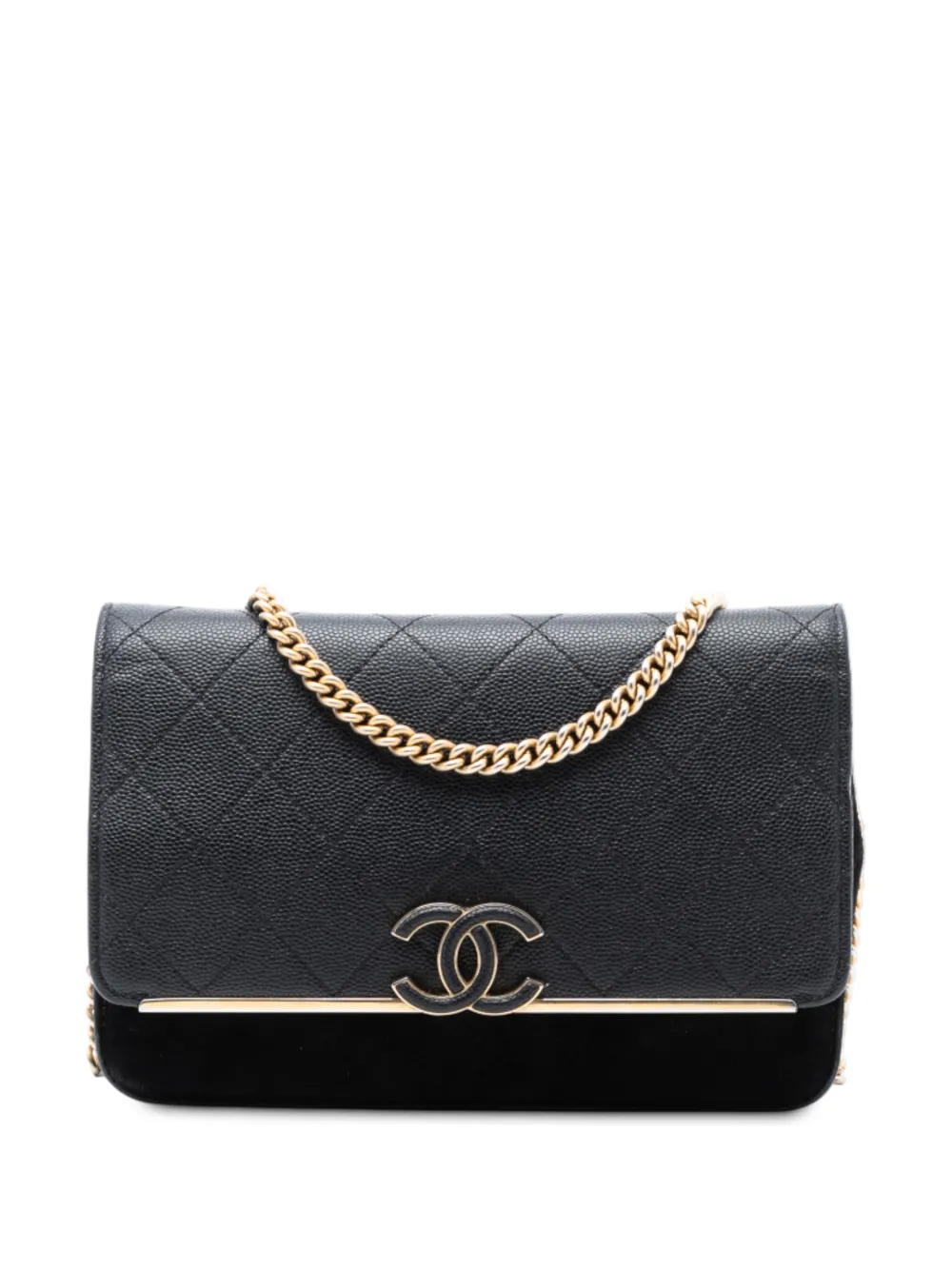CHANEL Pre-Owned 2018-2019 Stitched Caviar and Suede Lady Coco Wallet On Chain crossbody bag - Nero
