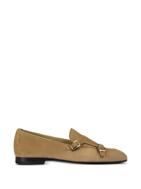 Doucal's Teddy Suede Double-buckle Loafers in Neutrals
