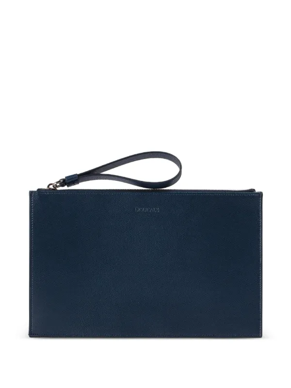 Doucal's Palmellato Leather Document Pouch in Blue