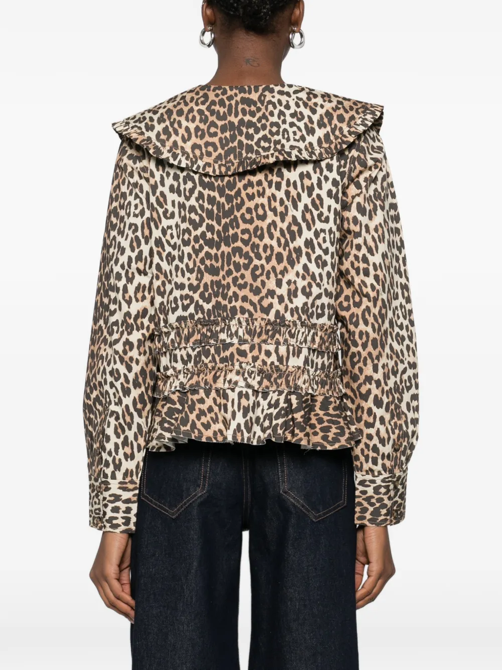 GANNI Blouse met luipaardprint en ruches Bruin