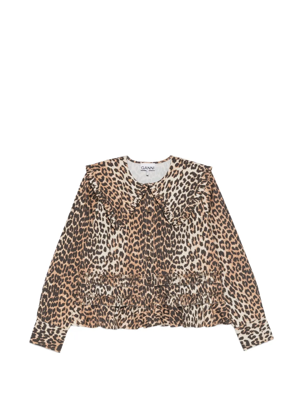 GANNI ruffled leopard-print shirt - Marrone