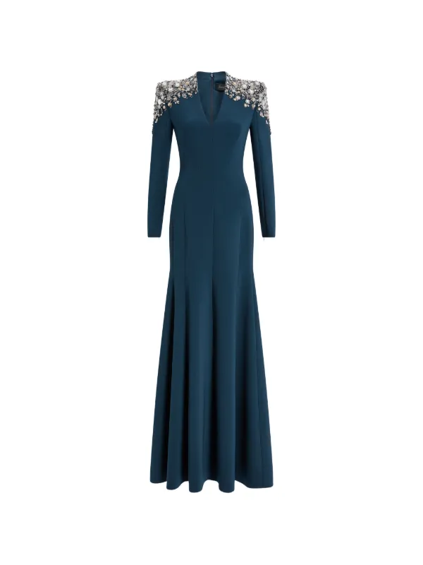 jenny packham navy blue dress Jenny Packham - Navy blue silk dress with train ZD141L