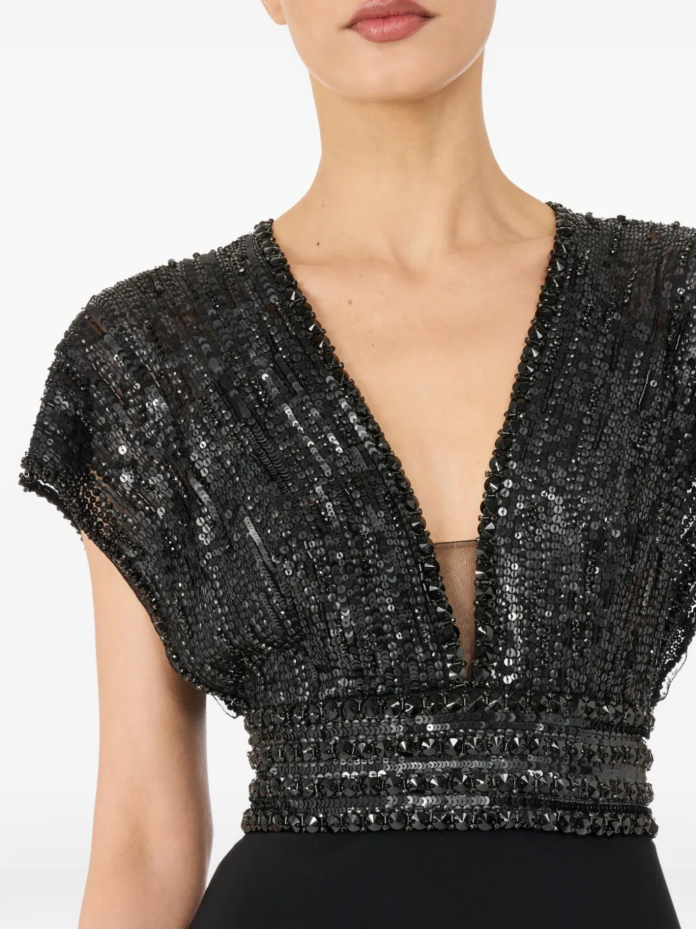 Jenny Packham Cary maxi-jurk met pailletten en V-hals Zwart