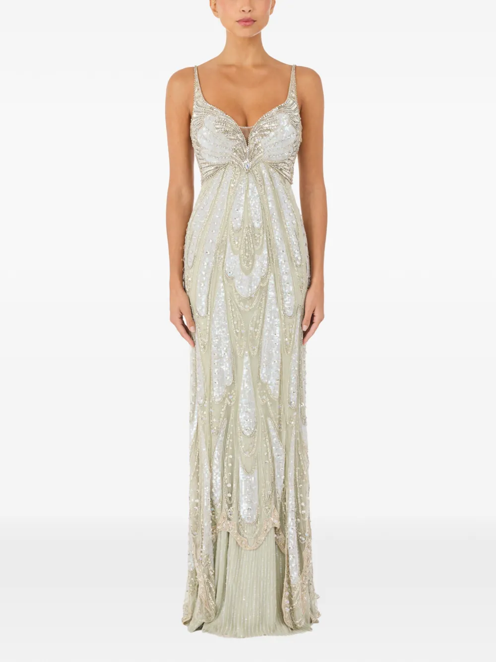  Jenny Packham Yves Beaded Maxi Dress - Green 