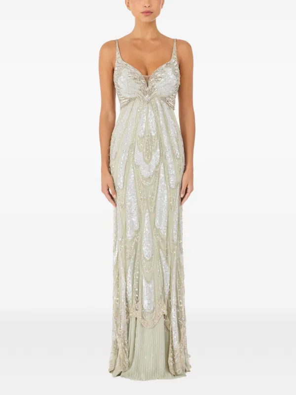 jenny packham silver beaded dress Jenny Packham Yves Beaded Maxi Dress | Green