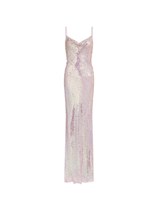 embellished cowl neck maxi dress in blush Jenny Packham Foxx sequin-embellished cowl-neck Maxi Dress | Pink