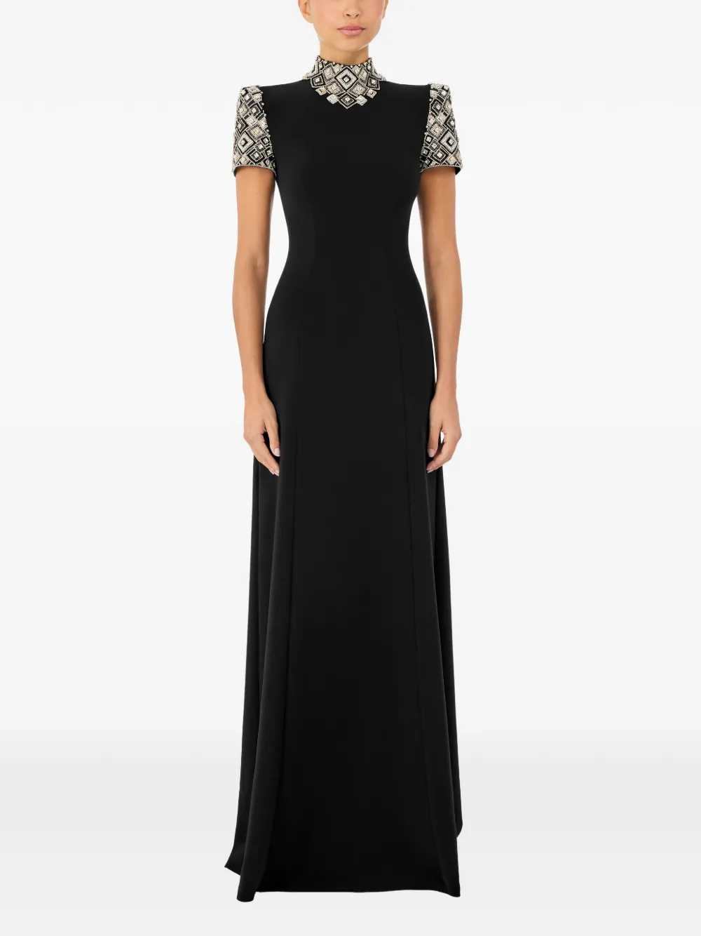  Jenny Packham Pricile Embellished Collar Dress - Black 