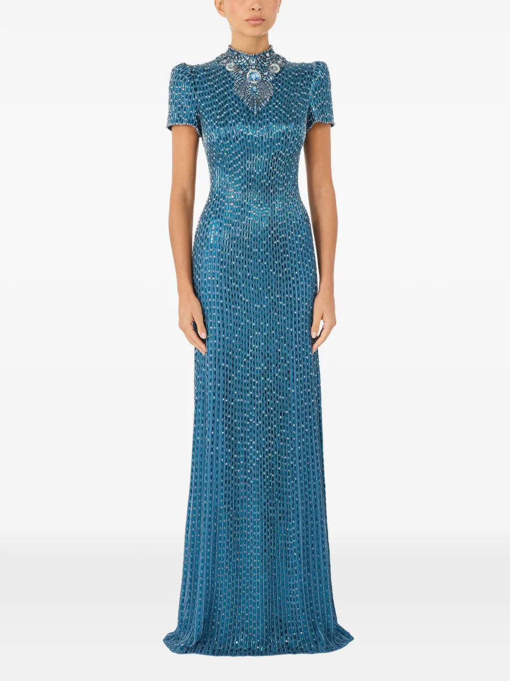  Jenny Packham Vestido Largo Amber Con Apliques - Azul 