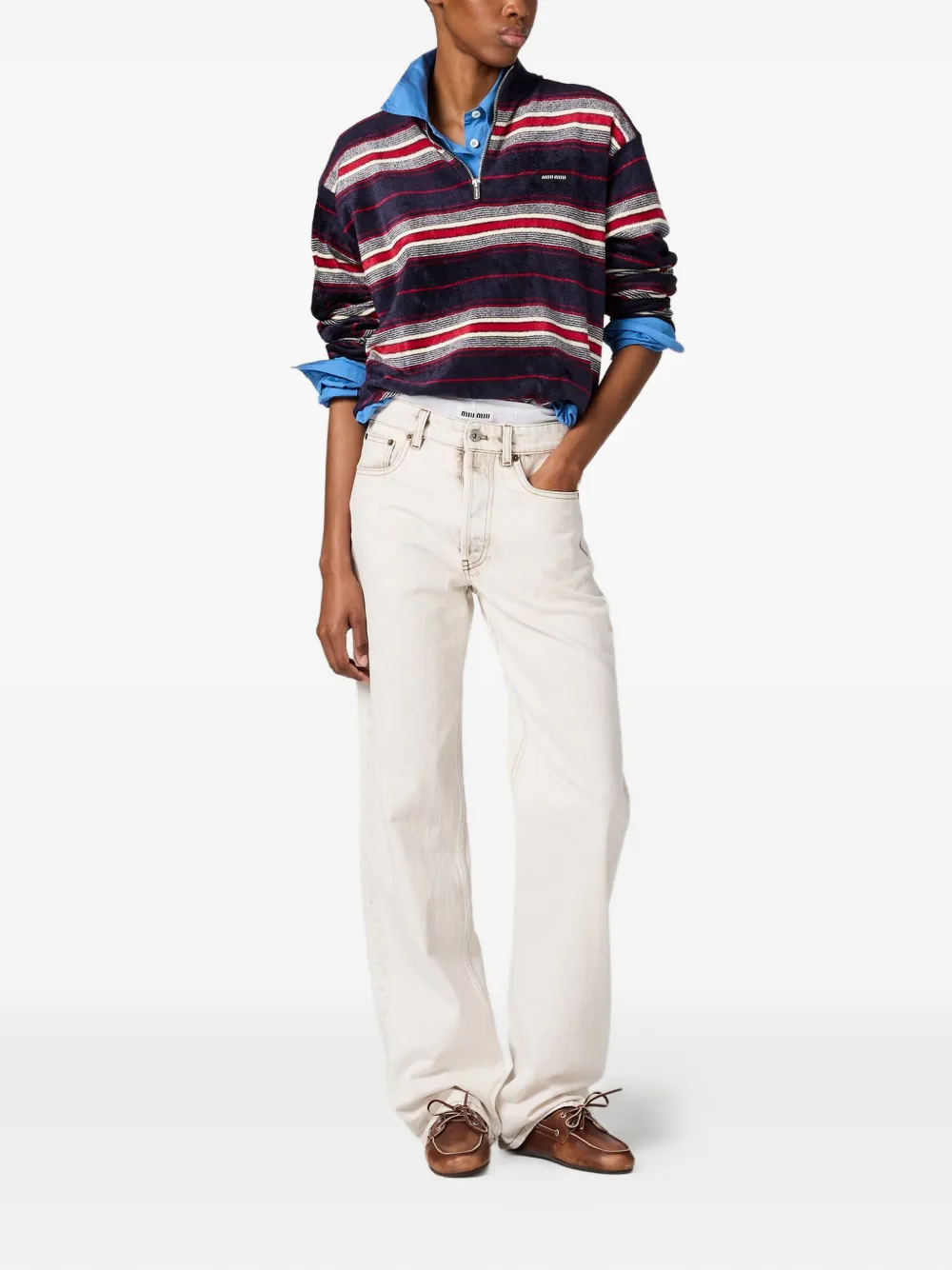  Miu Miu Vaqueros Con Logo Bordado - Blanco 