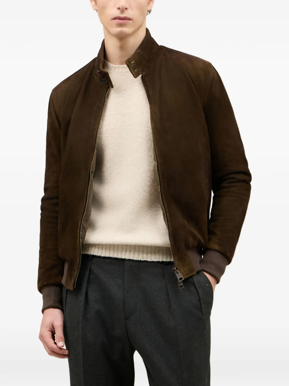 Boglioli ribbed suede bomber jacket - Marrone