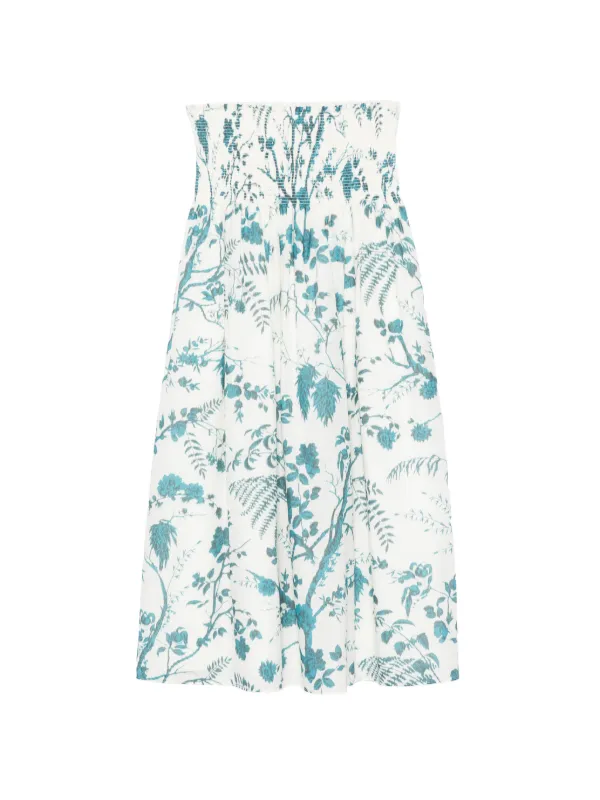 Erdem Botanical-print Smocked Midi Skirt in White