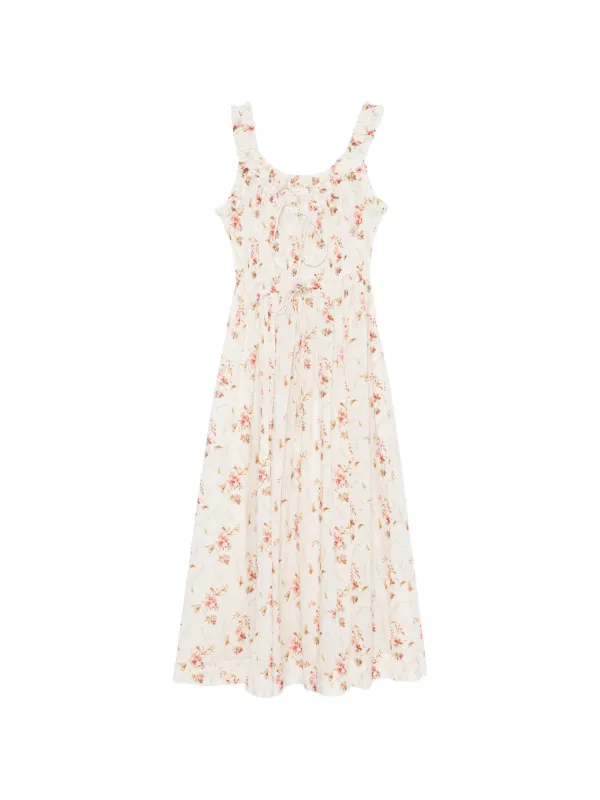 Dôen Emmaretta Floral-print Midi Dress in White