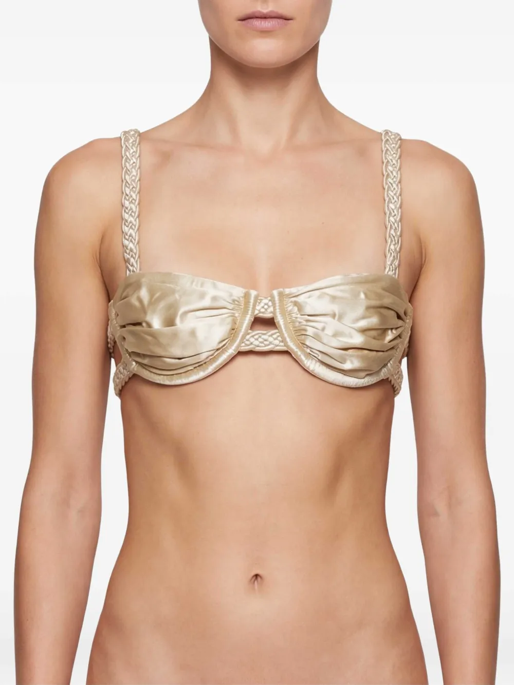 Isa Boulder Bikinitop met geweven bandje Beige