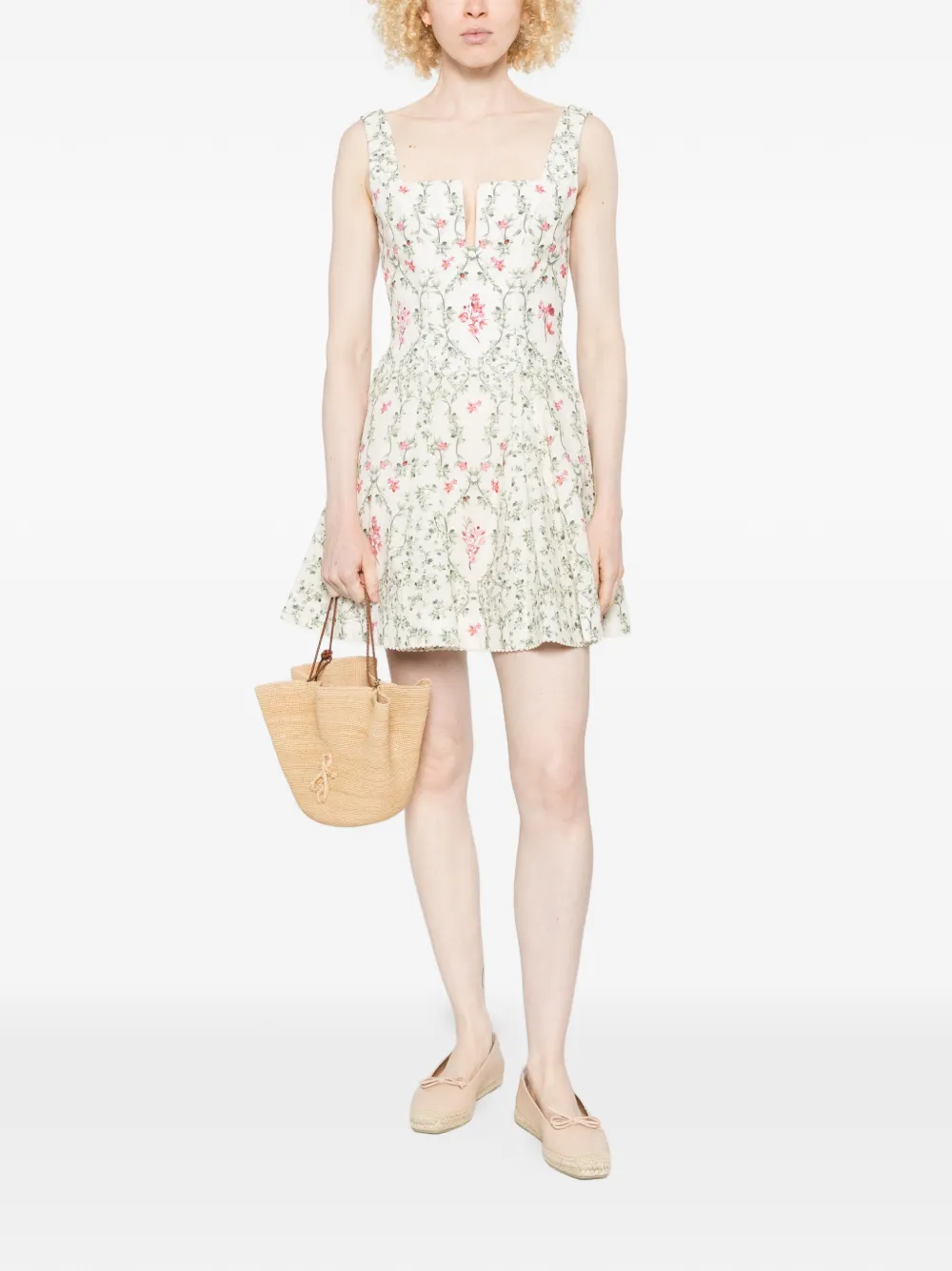 Agua By Agua Bendita Agua Cauca Floral-print Sweetheart-neck Dress in Neutrals, view 2