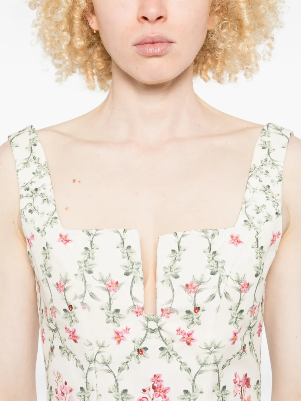 Agua By Agua Bendita Agua Cauca Floral-print Sweetheart-neck Dress in Neutrals, view 5