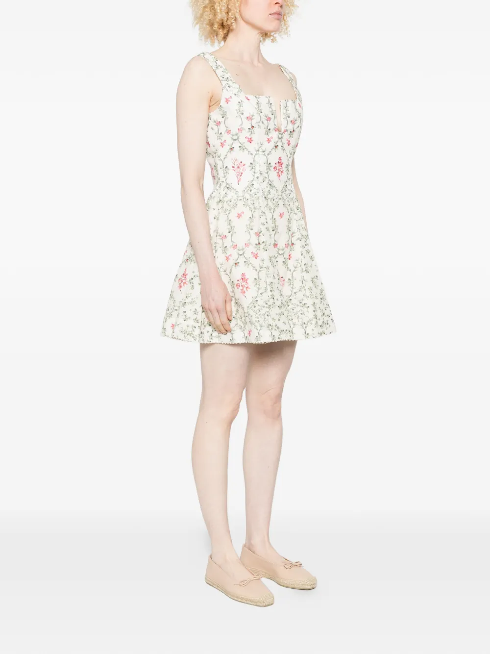 Agua By Agua Bendita Agua Cauca Floral-print Sweetheart-neck Dress in Neutrals, view 3