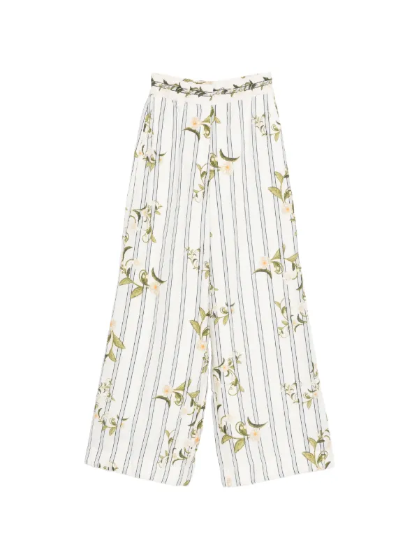 Agua by Agua Bendita Floral-print Striped Palazzo Pants in White