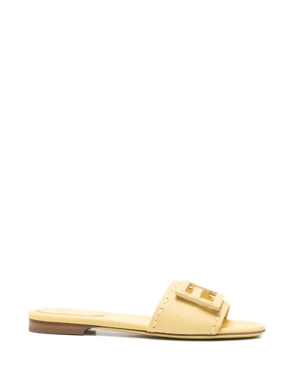 Fendi Tube Leather Slides in Yellow