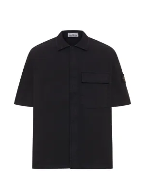 Stone Island logo-patch flap-pocket Zipped Overshirt | Black