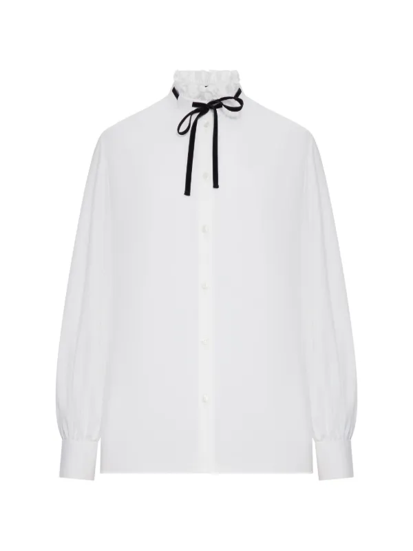 Valentino Garavani Ruffled Tie-detail Shirt in White