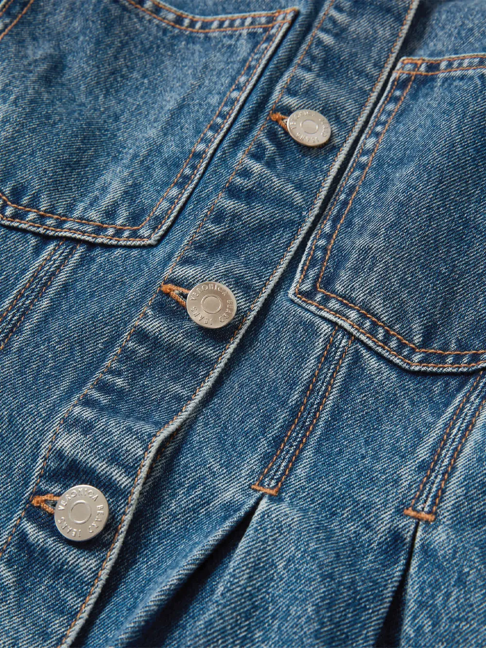  Veronica Beard Buttoned Pleated Denim Jacket - Blue 