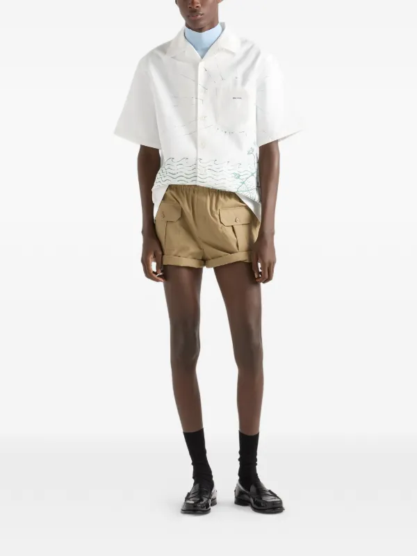 PRADA メッシュ アンダーシャツ ホワイト Prada Printed Cotton Bowling Shirt | White | FARFETCH JO