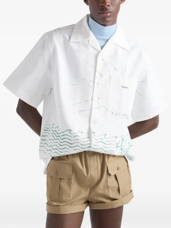 Prada wave-print Oversized Shirt | White | FARFETCH JO