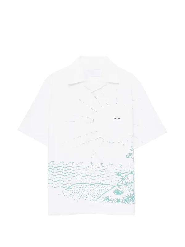Prada wave-print Oversized Shirt | White | FARFETCH JO