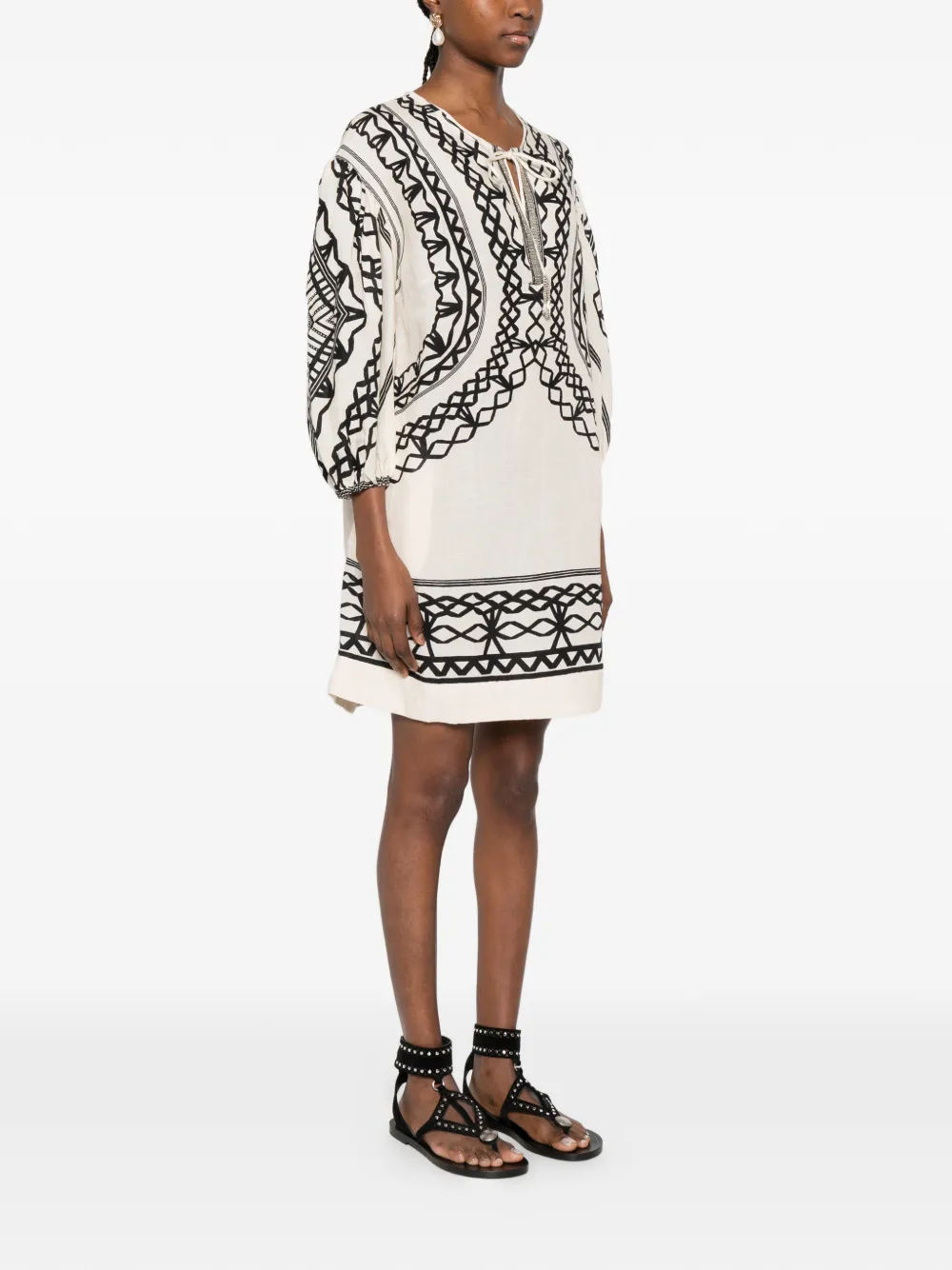 SCARLETT POPPIES Portofina mini-jurk met geometrische print Beige