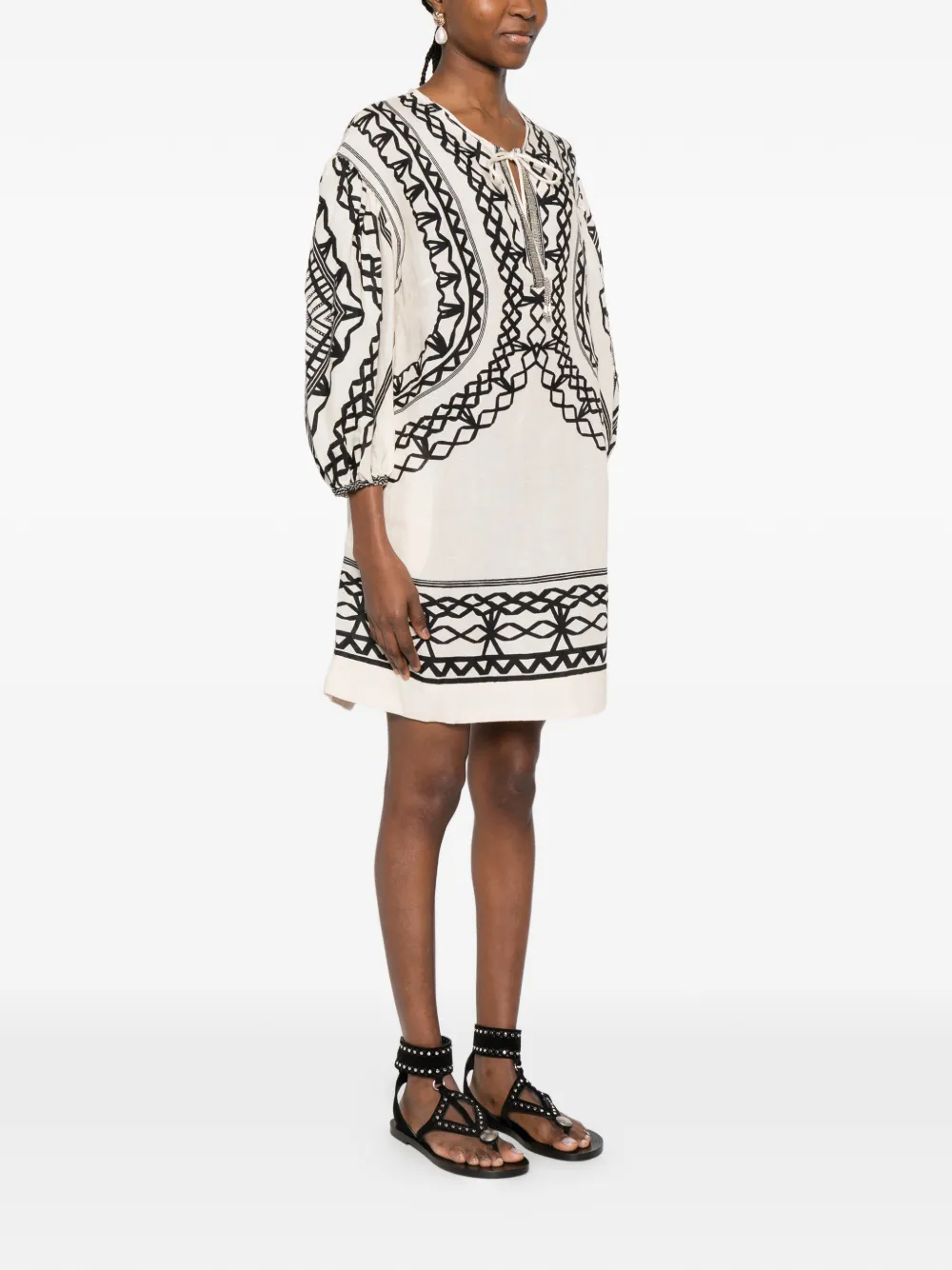 SCARLETT POPPIES Portofina mini-jurk met geometrische print Beige