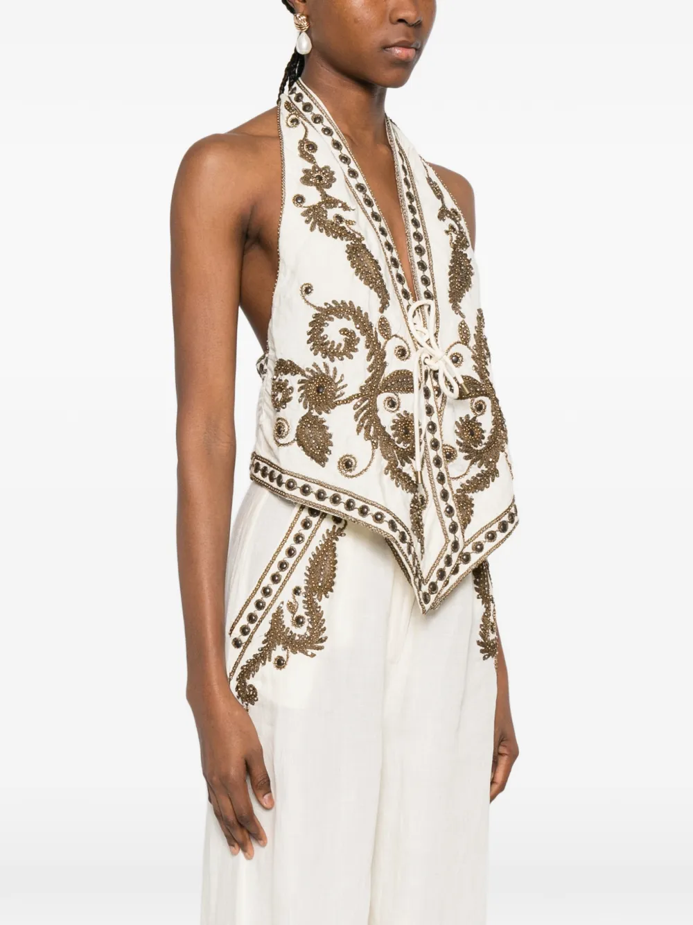  Scarlett Poppies Taylen Beaded-embellished Top - Neutrals 