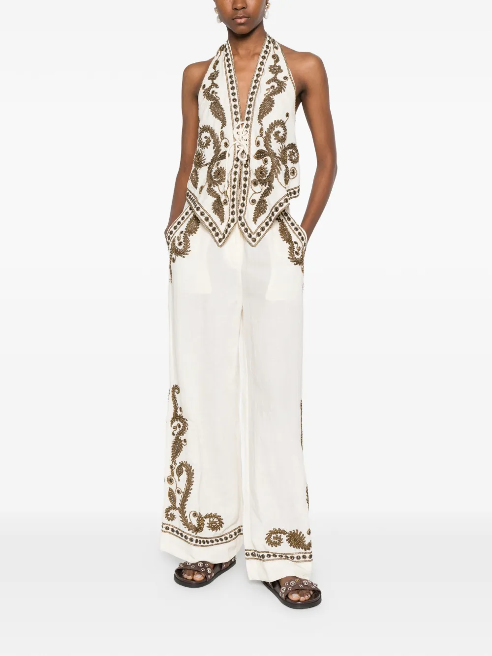  Scarlett Poppies Taylen Beaded-embellished Top - Neutrals 