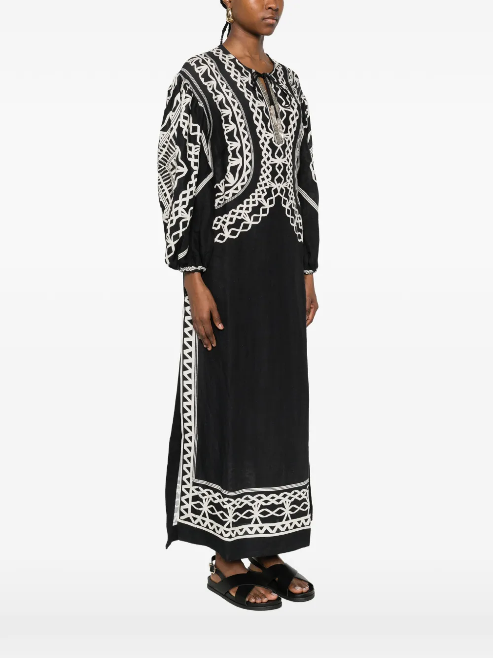 SCARLETT POPPIES Tahara maxi-jurk met trekkoord Zwart