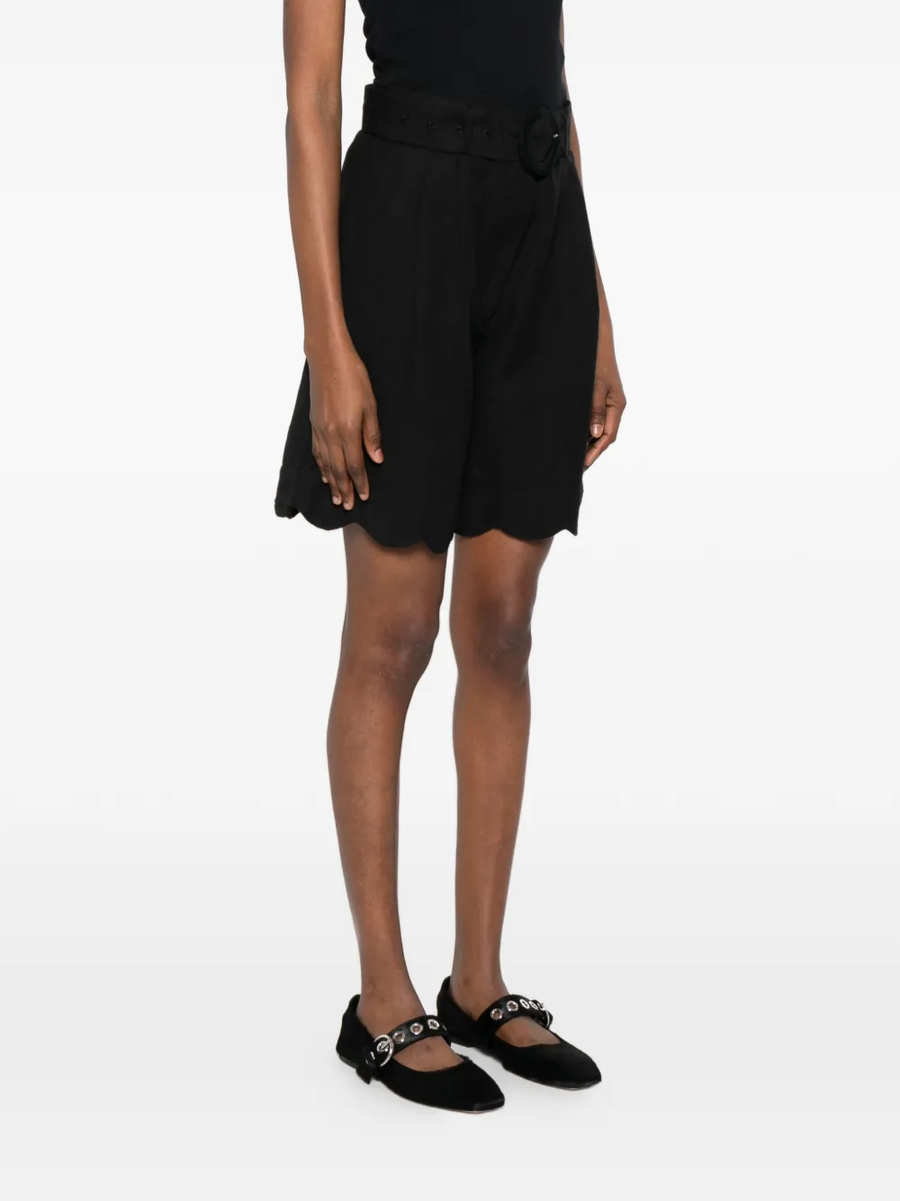  Scarlett Poppies Basica Scalloped-trim Shorts - Black 