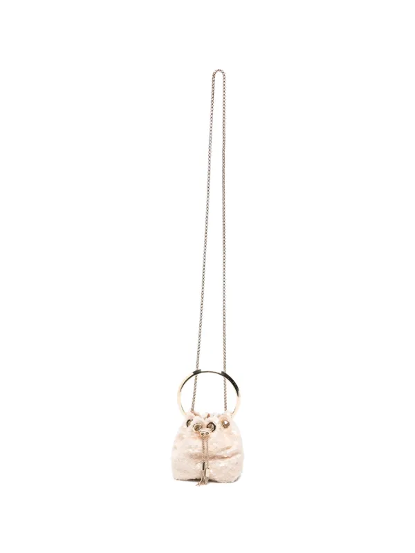 Jimmy Choo Mini Bon Bon Sequin-embellished Bucket Bag in Neutrals